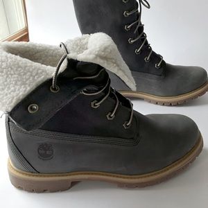 TIMBERLAND AUTHENTICS TEDDY FLEECE FOLD-DOWN BOOT Dk Grey New Women's 9 NWT $90